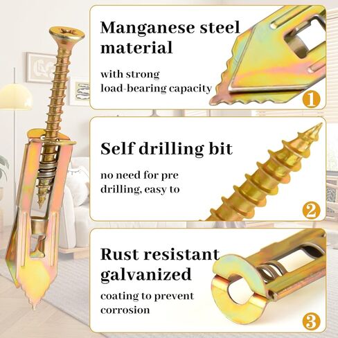 NEBURORA 120 Pcs Self Drilling Drywall Anchors 3 Sizes Metal Expansion Anchors No Drilling Easy to Install Drywall Required Kit Suitable for Hanging Picture Frames Clocks Shelves Mirrors in Saudi Arabia