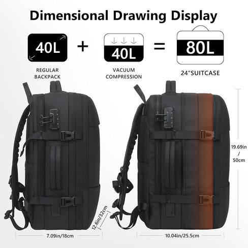 EasySpeed Vacuum Backpack Travel,60L Exapandable Air Compression System,Water Resistant & TSA Anti Theft,Strong Sealing,Available for boarding, Ideal for Travel/Laptop, Black(Vacuum Pump Included) in Saudi Arabia