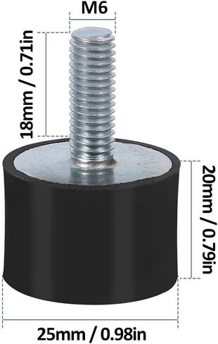 M6 Rubber Isolator Mounts – Pack of 4 – 25×20 mm Anti-Vibration Rubber Feet with 18 mm Stud for Motors, Pumps, Compressors, HVAC Equipment and Machinery in Saudi Arabia