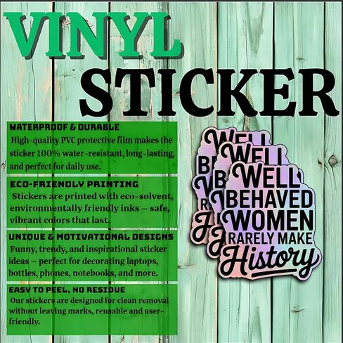 (3Pcs) Well Behaved Women Rarely Make History Vinyl Sticker Feminist Gifts for Women Empowerment Motivational Laptop Tumbler Phone Water Bottle Feminism Quote Strong Female Voice Decal (3x2.5) in Saudi Arabia