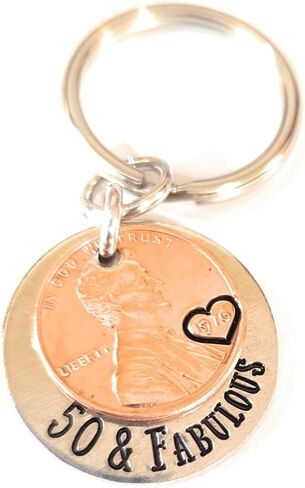 50 & Fabulous Coin Key Chain for 50th Birthday Lucky 1974 Copper Penny Gift for Her in Kuwait