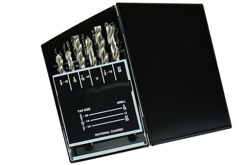 18 pcs #6-32 to 1/2-13 NC #36 to 27/64 HSS Spiral Flute Plug Tap & Drill Set 404-7255 P in Saudi Arabia