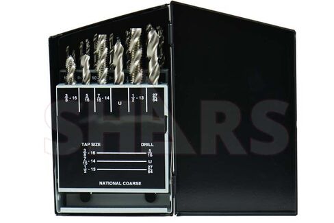 18 pcs #6-32 to 1/2-13 NC #36 to 27/64 HSS Spiral Flute Plug Tap & Drill Set 404-7255 P in Saudi Arabia