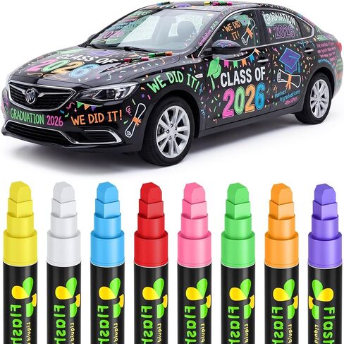 8 Pcs Graduation Car Decorations Window Markers 8 Colors Car Window Paint Pens Dry Erase Liquid Chalk Markers Glass Washable Crayons for 2025 Graduation in Saudi Arabia