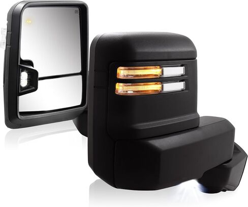 Towing Mirrors for 2019-2025 Chevy Silverado 1500 Tow Mirror with Power Glass Heated Function Temp Sensor Turn Signal Running Puddle Light Pair Set, Black in Saudi Arabia