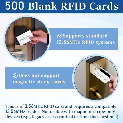500 حزمة 13.56 ميجا هرتز بطاقة مفتاح RFID للفندق، بطاقة مفتاح RFID فارغة بدون لمس، بطاقة مفاتيح ذكية للفندق قابلة للطباعة لأنظمة أبواب الفنادق in Kuwait