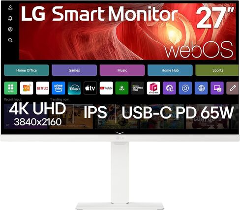 LG 27U730SA-W 27 بوصة SMART 4K UHD (3840 × 2160) شاشة الكمبيوتر IPS ، HDR10 ، مكبر صوت مدمج ، مشاركة الشاشة ، Bluetooth ، التحكم عن بُعد ، HDMI ، USB Type-C PD 65W ، الميل/الارتفاع/الدوار/الحامل ، الأبيض in Kuwait