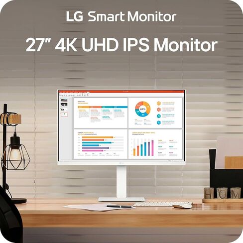 LG 27U730SA-W 27 بوصة SMART 4K UHD (3840 × 2160) شاشة الكمبيوتر IPS ، HDR10 ، مكبر صوت مدمج ، مشاركة الشاشة ، Bluetooth ، التحكم عن بُعد ، HDMI ، USB Type-C PD 65W ، الميل/الارتفاع/الدوار/الحامل ، الأبيض in Kuwait