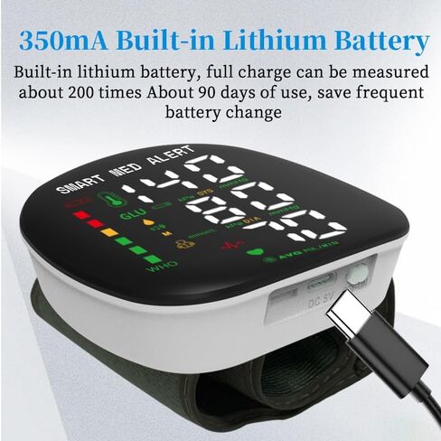 جهاز قياس ضغط الدم الذكي Med Alert، جهاز BP رقمي للمعصم قابل لإعادة الشحن مع أساور قابلة للتعديل، تخزين الذاكرة لمستخدمين، شاشة LCD، مثالية للاستخدام المنزلي، حقيبة حمل in Kuwait