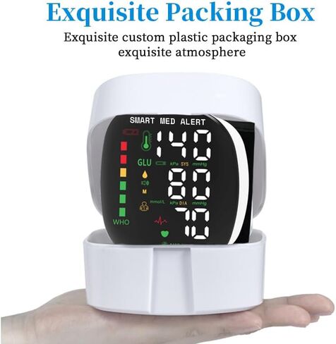 جهاز قياس ضغط الدم الذكي Med Alert، جهاز BP رقمي للمعصم قابل لإعادة الشحن مع أساور قابلة للتعديل، تخزين الذاكرة لمستخدمين، شاشة LCD، مثالية للاستخدام المنزلي، حقيبة حمل in Kuwait