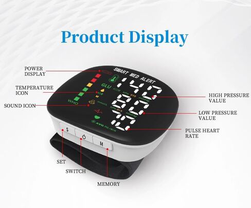 جهاز قياس ضغط الدم الذكي Med Alert، جهاز BP رقمي للمعصم قابل لإعادة الشحن مع أساور قابلة للتعديل، تخزين الذاكرة لمستخدمين، شاشة LCD، مثالية للاستخدام المنزلي، حقيبة حمل in Kuwait
