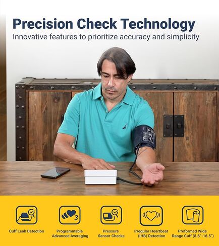 A&D Medical Precision Check Pro Blood Pressure Monitor for Home Use with Bluetooth UA-910BLE - Wide Range Cuff (8.6-16.5" / 22-42cm), 4 Users, iOS & Android Compatible, AC Adapter & Carrying Case in Saudi Arabia