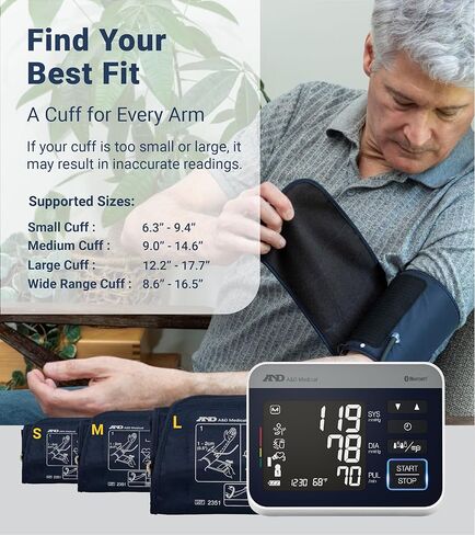 A&D Medical Precision Check Pro Blood Pressure Monitor for Home Use with Bluetooth UA-910BLE - Wide Range Cuff (8.6-16.5" / 22-42cm), 4 Users, iOS & Android Compatible, AC Adapter & Carrying Case in Saudi Arabia