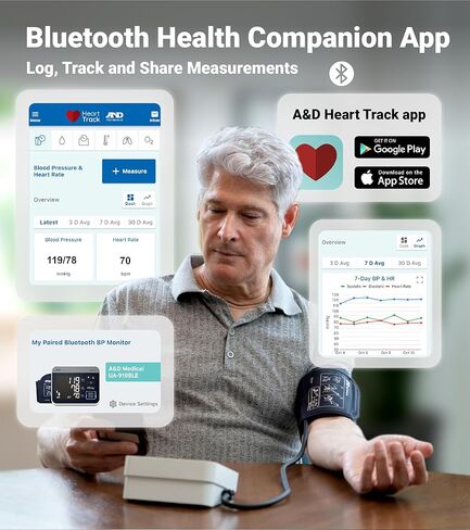 A&D Medical Precision Check Pro Blood Pressure Monitor for Home Use with Bluetooth UA-910BLE - Wide Range Cuff (8.6-16.5" / 22-42cm), 4 Users, iOS & Android Compatible, AC Adapter & Carrying Case in Saudi Arabia