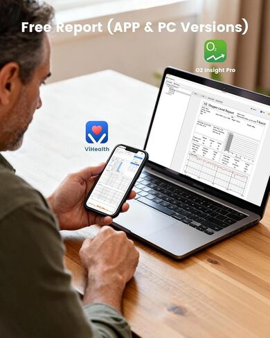 جهاز مراقبة الأكسجين في الدم من Vibeat OxyU - تتبع مستمر للأكسجين ومعدل ضربات القلب مع مستشعر الإصبع، ومقياس تأكسج نبض بلوتوث مع إشعار في الوقت الحقيقي، تطبيق مجاني وتقرير للكمبيوتر الشخصي in Kuwait