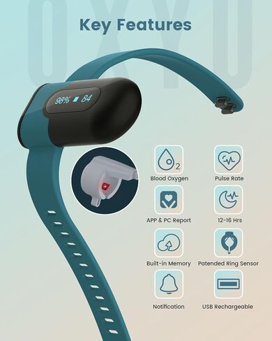 جهاز مراقبة الأكسجين في الدم من Vibeat OxyU - تتبع مستمر للأكسجين ومعدل ضربات القلب مع مستشعر الإصبع، ومقياس تأكسج نبض بلوتوث مع إشعار في الوقت الحقيقي، تطبيق مجاني وتقرير للكمبيوتر الشخصي in Kuwait