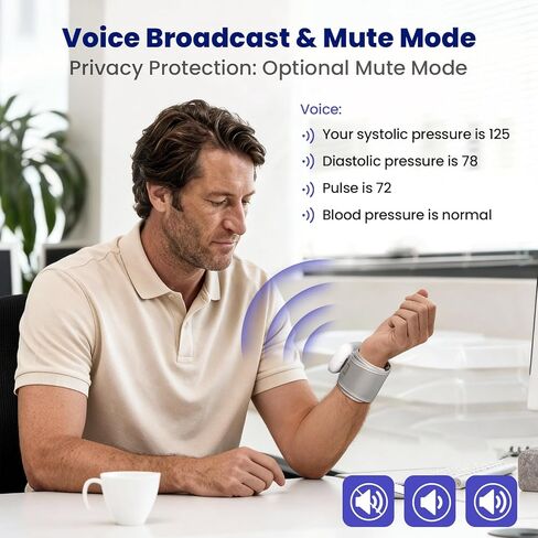 جهاز مراقبة ضغط الدم من المعصم، سوار ضغط الدم التلقائي بتقنية البلوتوث للاستخدام المنزلي، جهاز رقمي يتحدث مع مزامنة التطبيقات الذكية، وضع 3 مستخدم 398 ذاكرة، (5.3 بوصة - 8.5 بوصة في الكفة) in Kuwait
