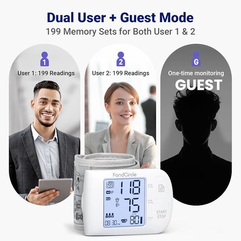 جهاز مراقبة ضغط الدم من المعصم، سوار ضغط الدم التلقائي بتقنية البلوتوث للاستخدام المنزلي، جهاز رقمي يتحدث مع مزامنة التطبيقات الذكية، وضع 3 مستخدم 398 ذاكرة، (5.3 بوصة - 8.5 بوصة في الكفة) in Kuwait