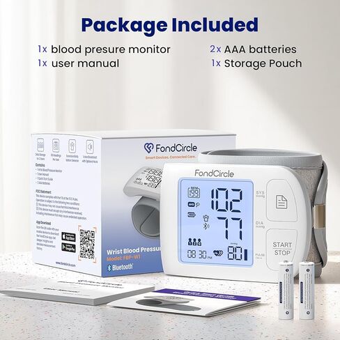 جهاز مراقبة ضغط الدم من المعصم، سوار ضغط الدم التلقائي بتقنية البلوتوث للاستخدام المنزلي، جهاز رقمي يتحدث مع مزامنة التطبيقات الذكية، وضع 3 مستخدم 398 ذاكرة، (5.3 بوصة - 8.5 بوصة في الكفة) in Kuwait