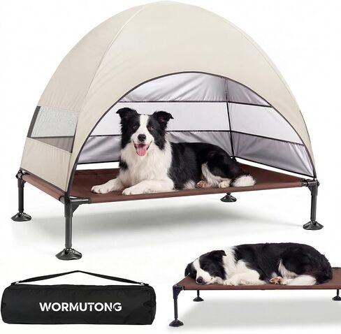 Elevated Outdoor Dog Bed with Canopy, Raised Dog Cot with Stable Adjustable Feet, Dog Camping Bed with Larger Shade, Lifted Dog Tent Bed with Canopy for Outside Camping, Backyard, Patio & Beach in Kuwait