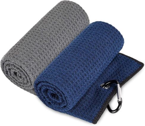 2 Pack Golf Towels(16" X 24") with Carabiner Clip, Portable Microfiber Fabric Waffle Pattern Golf Towel for Golf Bag, Golf Gifts for Men/Women in Saudi Arabia