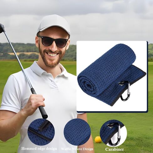 2 Pack Golf Towels(16" X 24") with Carabiner Clip, Portable Microfiber Fabric Waffle Pattern Golf Towel for Golf Bag, Golf Gifts for Men/Women in Saudi Arabia