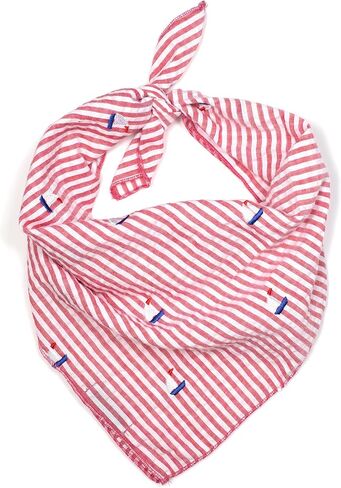 The Worthy Dog Seersucker Stripe Sailboater Classic Square Tie -on Bandana ، نسيج قطني مريح ، ملحقات لطيفة ، متينة للكلاب ، كبيرة الحمراء/أبيض in Kuwait