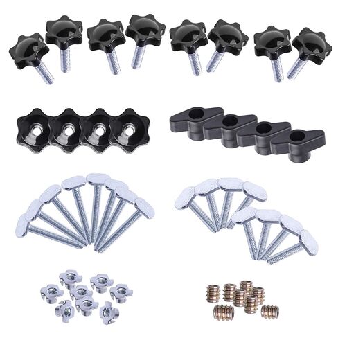 Wulankd 48 Piece T Track Bolts and Knobs Kit, 1/4" x20 T Knob Bolts Kit, Star Knob Kit, T Track Accessories for Woodworking Jigs and Fixtures in Kuwait