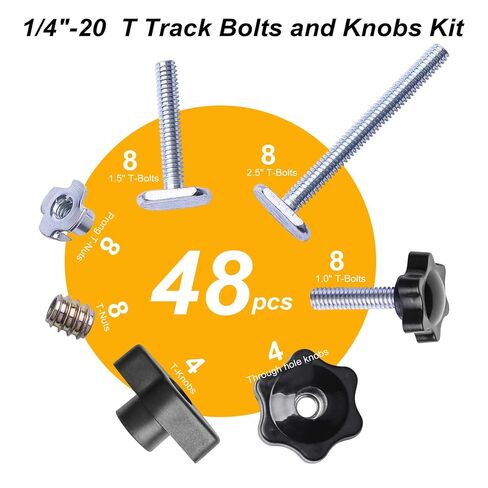 Wulankd 48 Piece T Track Bolts and Knobs Kit, 1/4" x20 T Knob Bolts Kit, Star Knob Kit, T Track Accessories for Woodworking Jigs and Fixtures in Kuwait