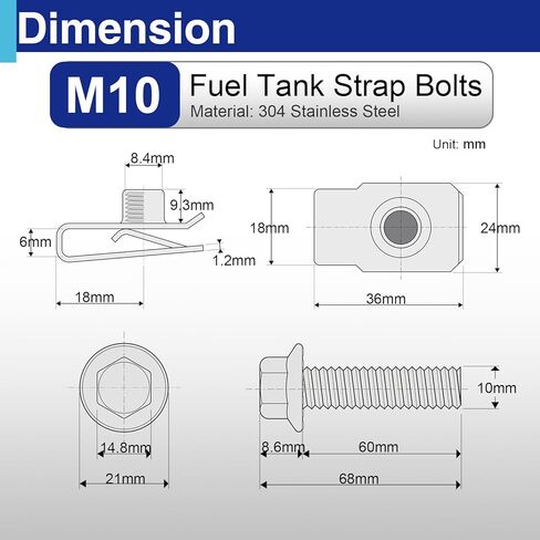 Fuel Tank Strap Bolts, 304 Stainless Steel Fuel Gas Tank Straps Bolts & Locking Nuts Hardware Kit Compatible with Chevy Silverado Replace 55157,Gm 11516770 11519894 15743078 (2 Set) in Kuwait