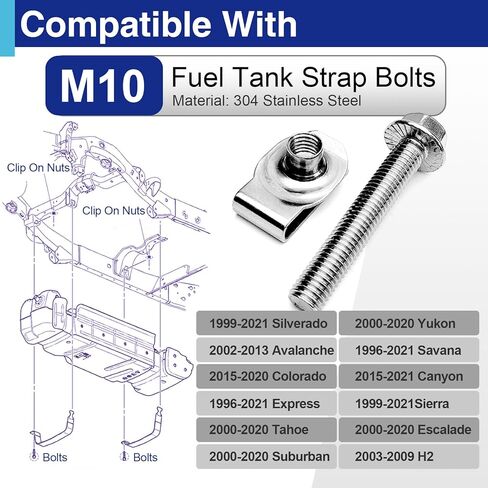 Fuel Tank Strap Bolts, 304 Stainless Steel Fuel Gas Tank Straps Bolts & Locking Nuts Hardware Kit Compatible with Chevy Silverado Replace 55157,Gm 11516770 11519894 15743078 (2 Set) in Kuwait