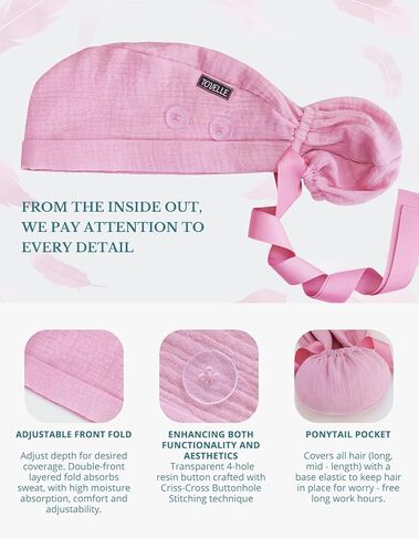 Ponytail Scrub Cap for Women – Solid Mauve Pink Surgical Cap with Buttons, Cotton Ponytail Scrub Caps, Adjustable Surgical Hat for Women to Secure Long Hair in Saudi Arabia