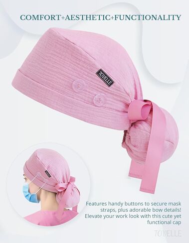 Ponytail Scrub Cap for Women – Solid Mauve Pink Surgical Cap with Buttons, Cotton Ponytail Scrub Caps, Adjustable Surgical Hat for Women to Secure Long Hair in Saudi Arabia