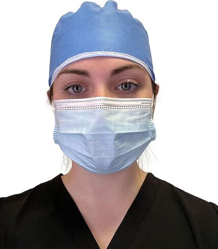 قبعة فرك الطبيب للاستعمال مرة واحدة من Endure - أزرق مع طبقة علوية بيضاء من البولي بروبيلين، مناسبة للرجال والنساء (100) in Kuwait