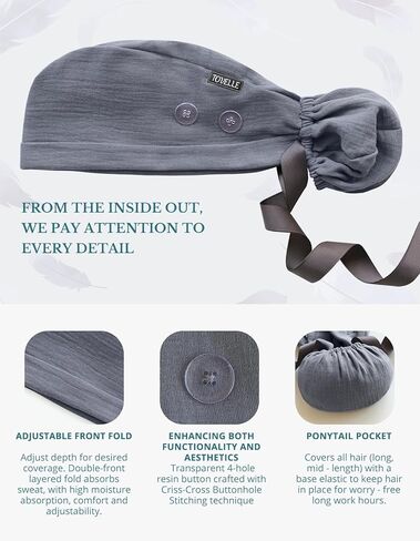 Ponytail Scrub Cap for Women – Solid Dusty Blue Surgical Cap with Buttons, Cotton Ponytail Scrub Caps, Adjustable Surgical Hat for Women to Secure Long Hair in Saudi Arabia