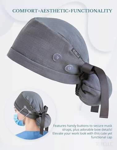 Ponytail Scrub Cap for Women – Solid Dusty Blue Surgical Cap with Buttons, Cotton Ponytail Scrub Caps, Adjustable Surgical Hat for Women to Secure Long Hair in Saudi Arabia