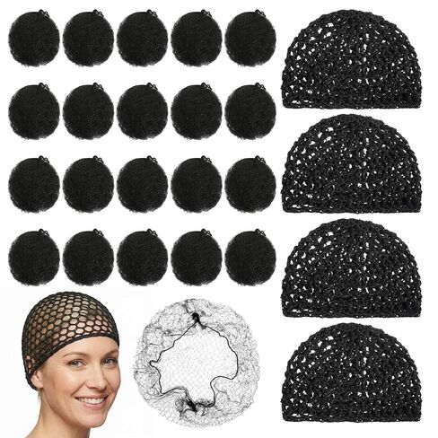 4 PCS Hair Nets for Sleeping Crochet Hair Net for Silk Press Mesh Hair-Wrap Hair-Bun Cover with 20 PCS Elasticity Invisible Elastic Mesh for Women Silk Press Curly Hairs Sleeping (Black) in Saudi Arabia