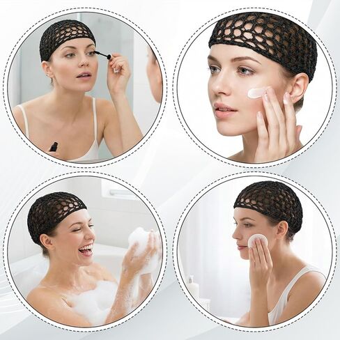 4 PCS Hair Nets for Sleeping Crochet Hair Net for Silk Press Mesh Hair-Wrap Hair-Bun Cover with 20 PCS Elasticity Invisible Elastic Mesh for Women Silk Press Curly Hairs Sleeping (Black) in Saudi Arabia