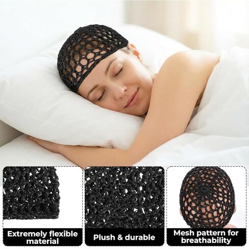 4 PCS Hair Nets for Sleeping Crochet Hair Net for Silk Press Mesh Hair-Wrap Hair-Bun Cover with 20 PCS Elasticity Invisible Elastic Mesh for Women Silk Press Curly Hairs Sleeping (Black) in Saudi Arabia
