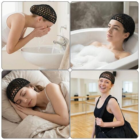 4 PCS Hair Nets for Sleeping Crochet Hair Net for Silk Press Mesh Hair-Wrap Hair-Bun Cover with 20 PCS Elasticity Invisible Elastic Mesh for Women Silk Press Curly Hairs Sleeping (Black) in Saudi Arabia