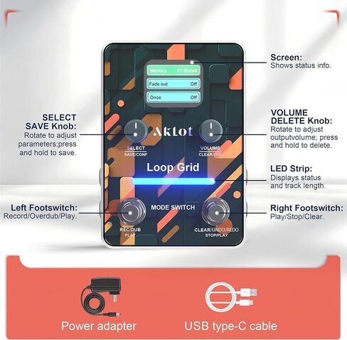 AKLOT Compact Guitar Looper Pedal: 40 Slots 160 Minutes Loop Pedal with 44.1kHz 16-bit Audio, LED Indicator, Unlimited Overdub, USB Import/Export, Headphone Output, Loop Station for Electric Guitar in Saudi Arabia