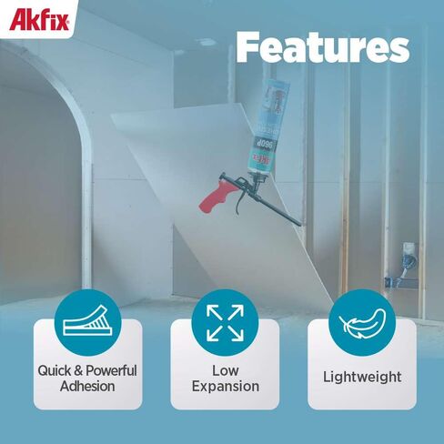 Akfix 960P Foam Board Adhesive with Strong Bonding (12x24 Oz) | Construction Adhesive for Wall & Facade, Subfloor, XPS & EPS Foamboard Panels and Drywalls | Gun&Cleaner Included | 12 Pack in Saudi Arabia
