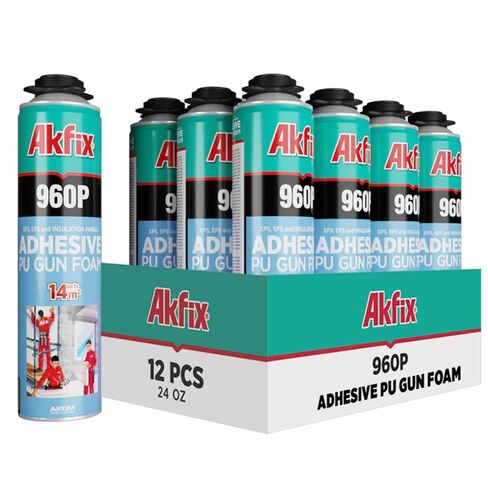 Akfix 960P Foam Board Adhesive with Strong Bonding (12x24 Oz) | Construction Adhesive for Wall & Facade, Subfloor, XPS & EPS Foamboard Panels and Drywalls | Gun&Cleaner Included | 12 Pack in Saudi Arabia