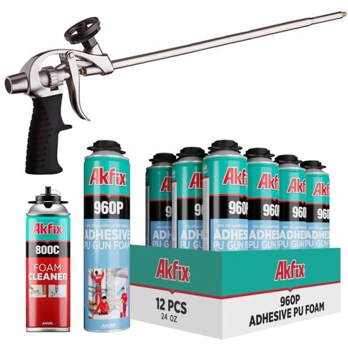 Akfix 960P Foam Board Adhesive with Strong Bonding (12x24 Oz) | Construction Adhesive for Wall & Facade, Subfloor, XPS & EPS Foamboard Panels and Drywalls | Gun&Cleaner Included | 12 Pack in Saudi Arabia