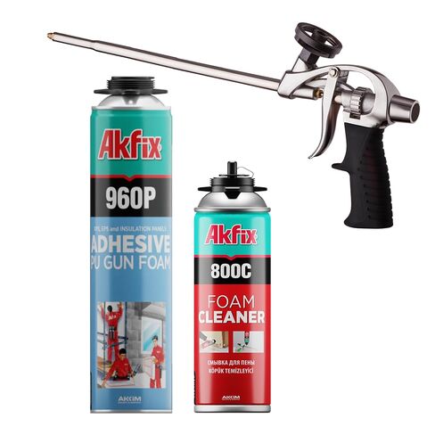 Akfix 960P Foam Board Adhesive with Strong Bonding (12x24 Oz) | Construction Adhesive for Wall & Facade, Subfloor, XPS & EPS Foamboard Panels and Drywalls | Gun&Cleaner Included | 12 Pack in Saudi Arabia