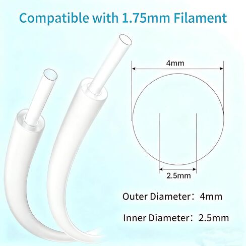 أنبوب PTFE بطول 5 متر (16.4 قدم) لخيوط 1.75 مم، معرف 2.5 مم × 4 مم أنبوب بودين OD مع قاطع أنابيب مناسب لمعظم الطابعات ثلاثية الأبعاد in Saudi Arabia