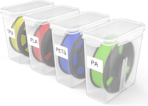 Filament Storage Box - 4 Pack 3D Printing Filament Container with Thick Silicone Seal, Dust-Proof Reusable Organizer with Writable Labels for 1.75mm PLA, ABS, PETG, TPU, PA (9.05"×7.87"×3.54") in Kuwait