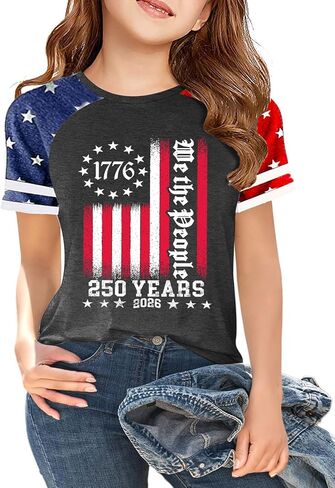بويز فتيات الولايات المتحدة الأمريكية القمصان الأطفال الرابع من يوليو قمصان العلم الأمريكي Tshirt Thirt Top Top Independence Day Outfit 5-13y in Saudi Arabia