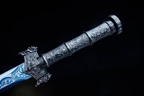 سيف هان الصيني ذو النمط الأزرق المصنوع يدويًا من LOONGSWORD - فولاذ عالي المنغنيز ومقبض من سبائك PC-ABS، سيف عرض للفنون القتالية مقاس 40.6 بوصة مع غمد من الجلد الصناعي in Kuwait