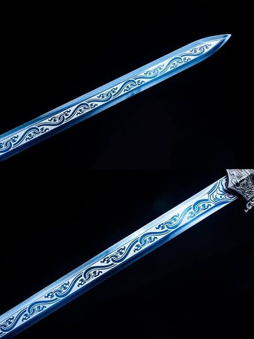 سيف هان الصيني ذو النمط الأزرق المصنوع يدويًا من LOONGSWORD - فولاذ عالي المنغنيز ومقبض من سبائك PC-ABS، سيف عرض للفنون القتالية مقاس 40.6 بوصة مع غمد من الجلد الصناعي in Kuwait